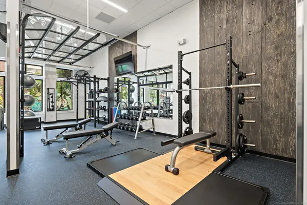 a room with gym equipment