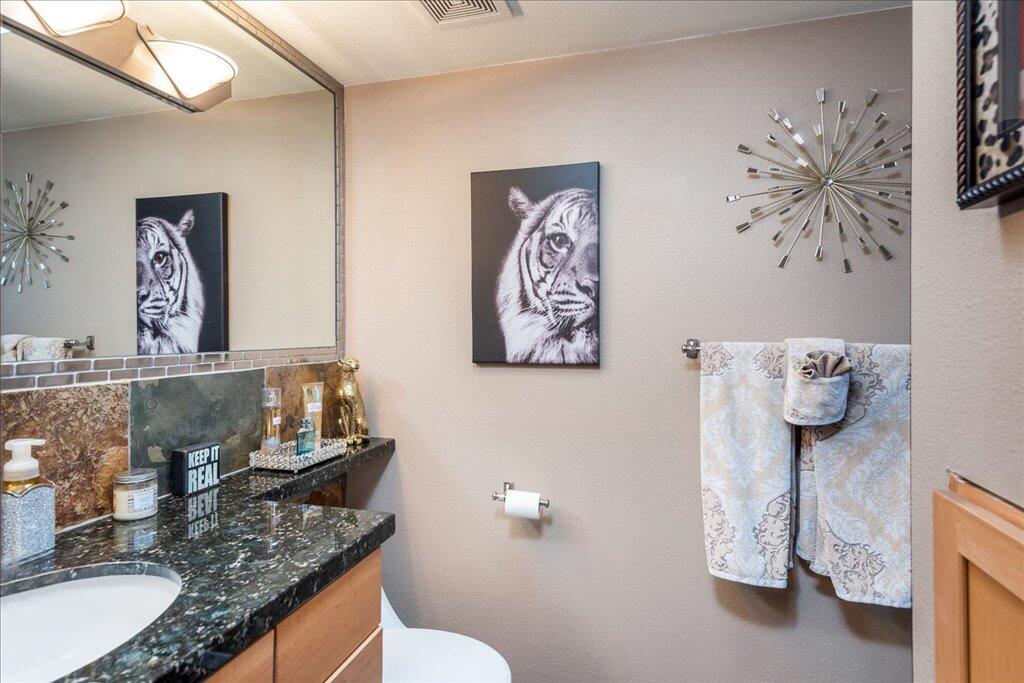800 East Cottonwood Road, Unit 2 Palm Springs, CA 92262 - Photo 11 of 29 a bathroom with a granite countertop sink a toilet and a shower