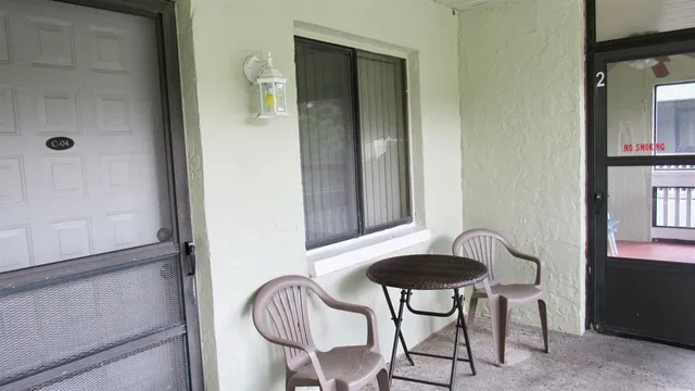 a view of a garden with a bench