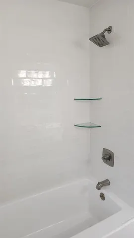 a bathroom with a bathtub
