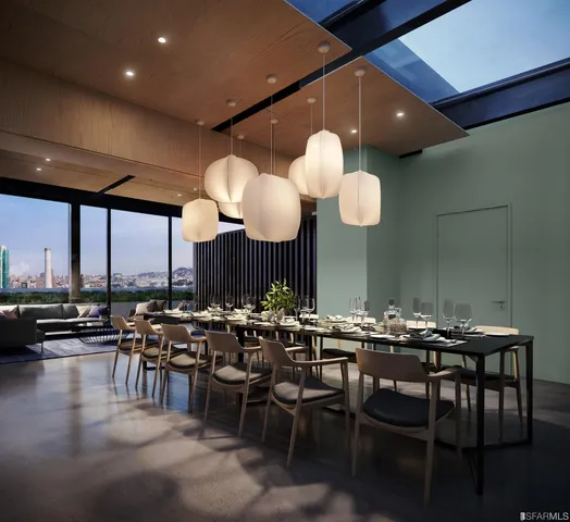 a group of people sitting at tables in a room