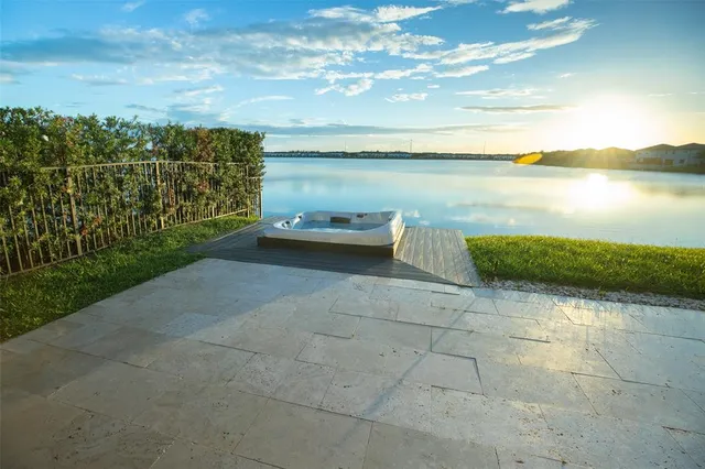 a view of a lake with a outdoor space