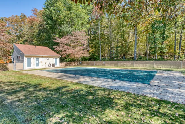 an outdoor space with seating