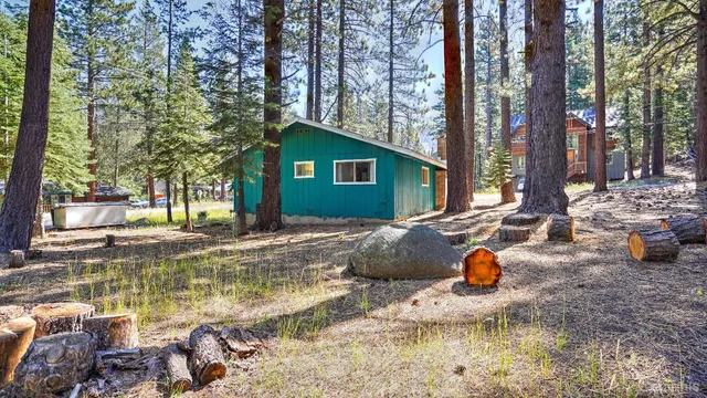 a view of a backyard with a tree