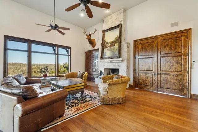 a living room with a couch and a table