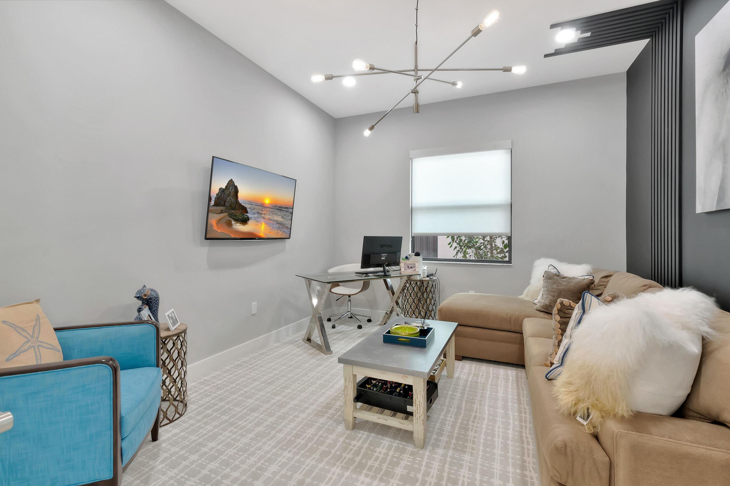 17118 Aquavera Way Boca Raton, FL 33496 - Photo 15 of 53 a living room with furniture a bed and a chandelier