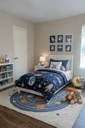 a bedroom with a bed and window