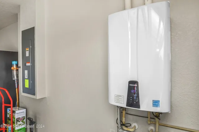 a room with a window and bathroom