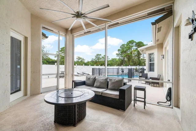 a view of a terrace with a bench