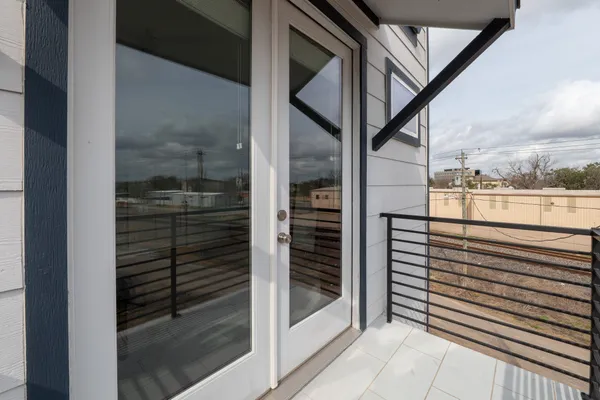 a view of a balcony from door