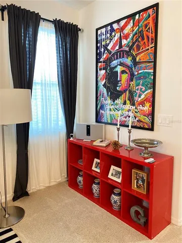 a view of furniture and window in a room