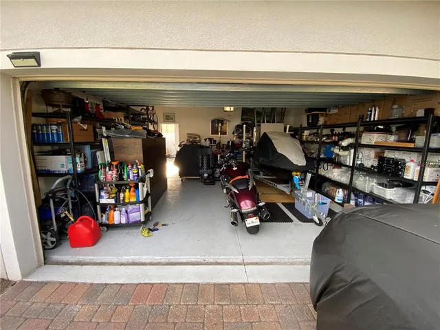 a view of a storage room with racks