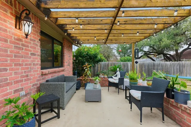 a building outdoor space with patio furniture