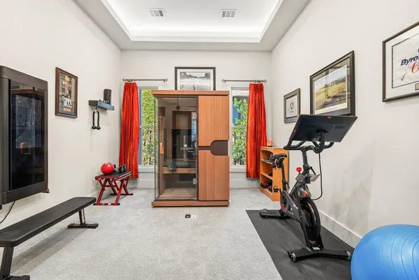 a view of a room with gym equipment