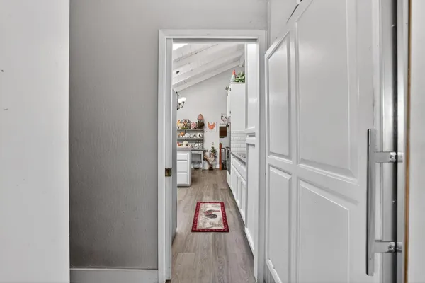 a dining room with furniture and fireplace