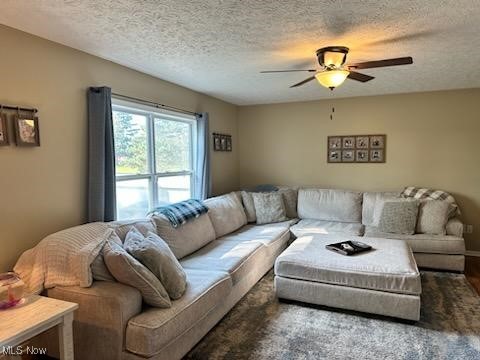 2761 Omega Road Greenwich, OH 44837 - Photo 12 of 50 Living room featuring a textured ceiling and ceiling fan