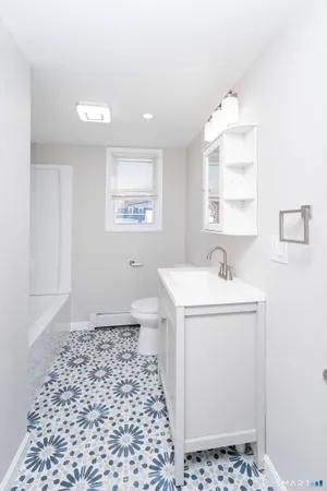 a bathroom with a bathtub