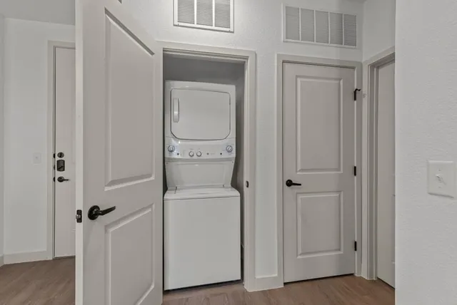 a view of a storage room with washer and dryer