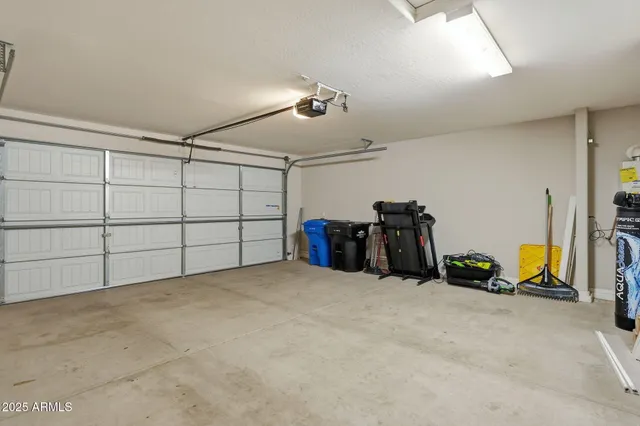 a view of a garage with storage