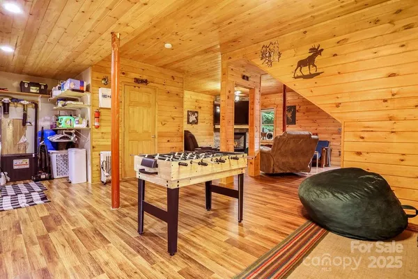 a living room with couch and a table