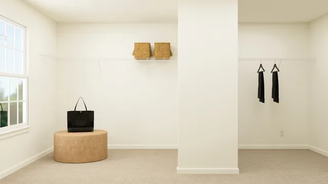 a room with a walk in closet and a window