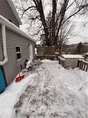 a view of backyard with a large tree
