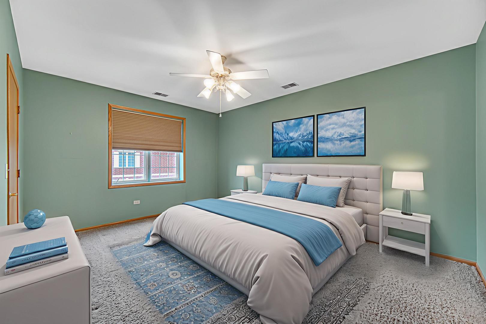 7920 Trinity Circle, Unit 4SW Tinley Park, IL 60487 - Photo 18 of 30 a bedroom with a bed and a chandelier