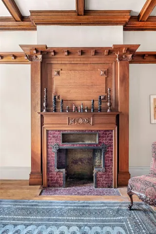 a view of a fireplace in front of a house