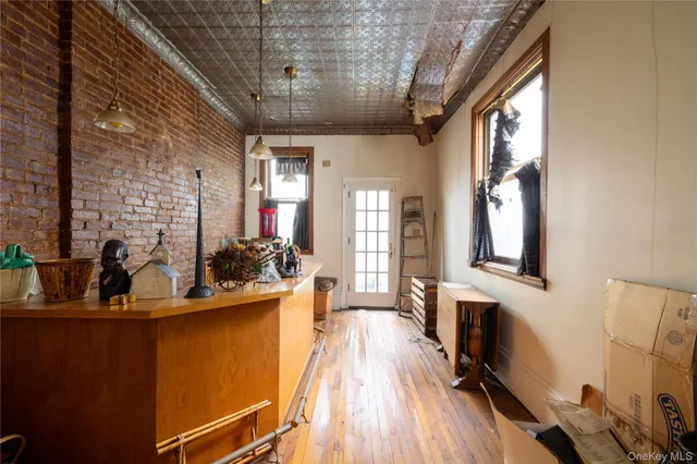 a view of a living room and dining room