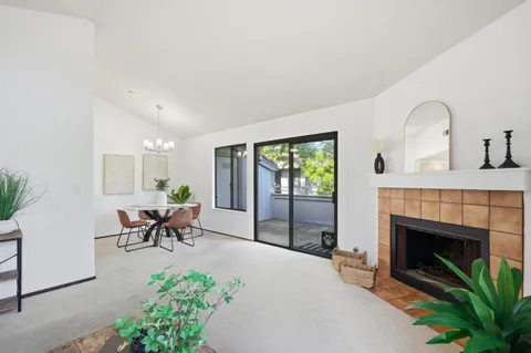 a living room with furniture a window and a fireplace