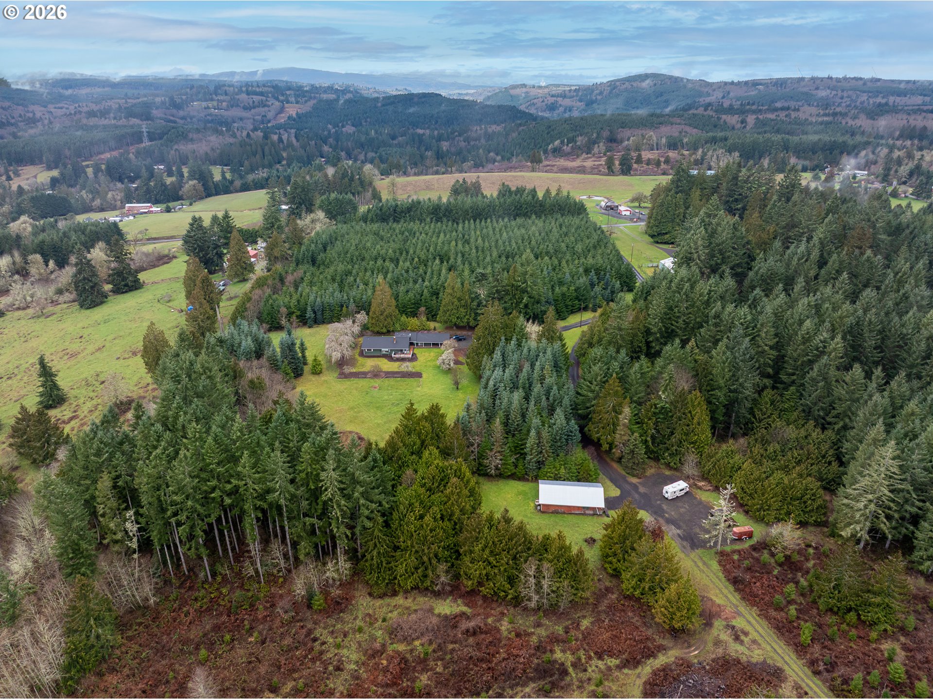 76382 Delena Mayger Road Rainier, OR 97048 - Photo 14 of 36 an aerial view of residential house with outdoor space and trees all around