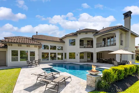 a front view of a house with patio