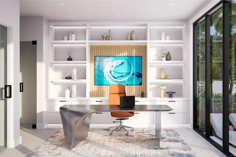 a view of a lake with a city