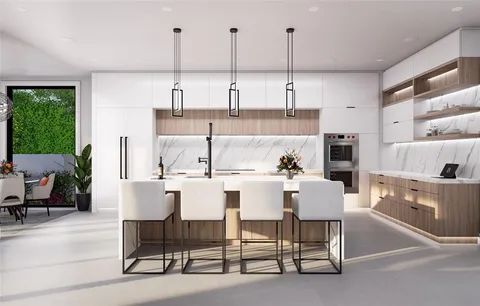 a bedroom with furniture and a large window