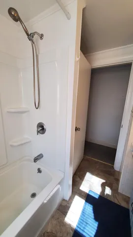 a bathroom with a bath tub and shower