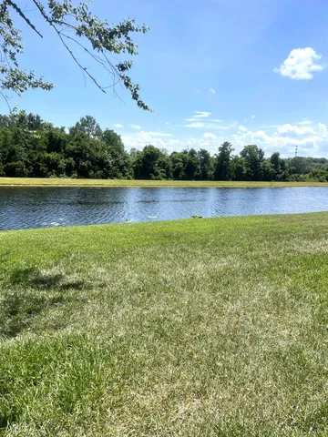 a view of a lake with houses in the back
