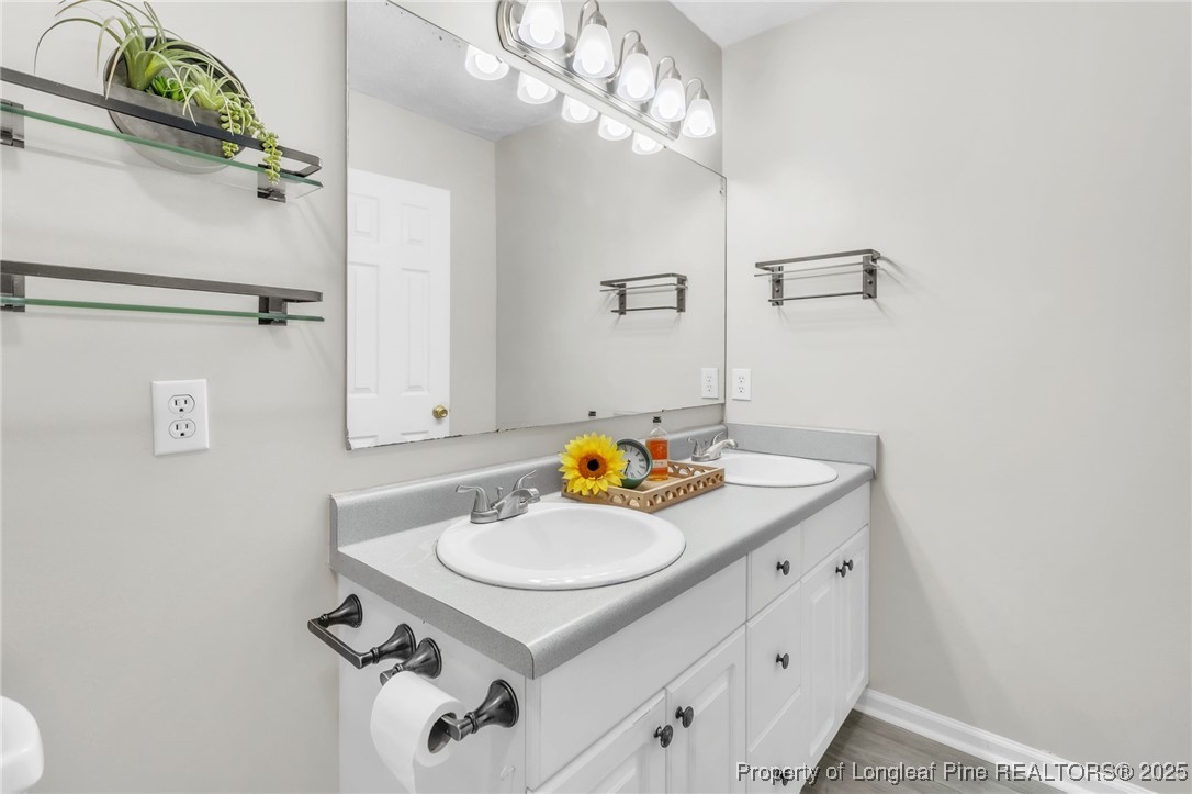 45 Ridgecrest Road Cameron, NC 28326 - Photo 16 of 32 a bathroom with a sink a mirror and vanity