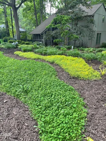 a backyard of a house with lots of green space