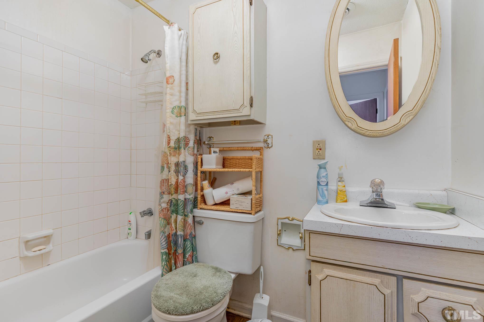 843 Hadley Road Raleigh, NC 27610 - Photo 18 of 28 a bathroom with a sink a toilet and a mirror