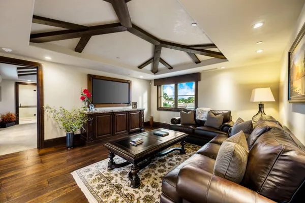 a dining room with furniture and a fireplace