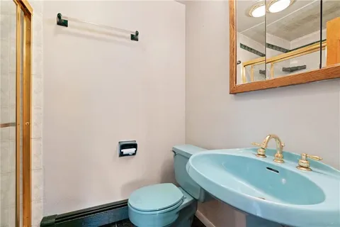 a view of an empty room with stairs