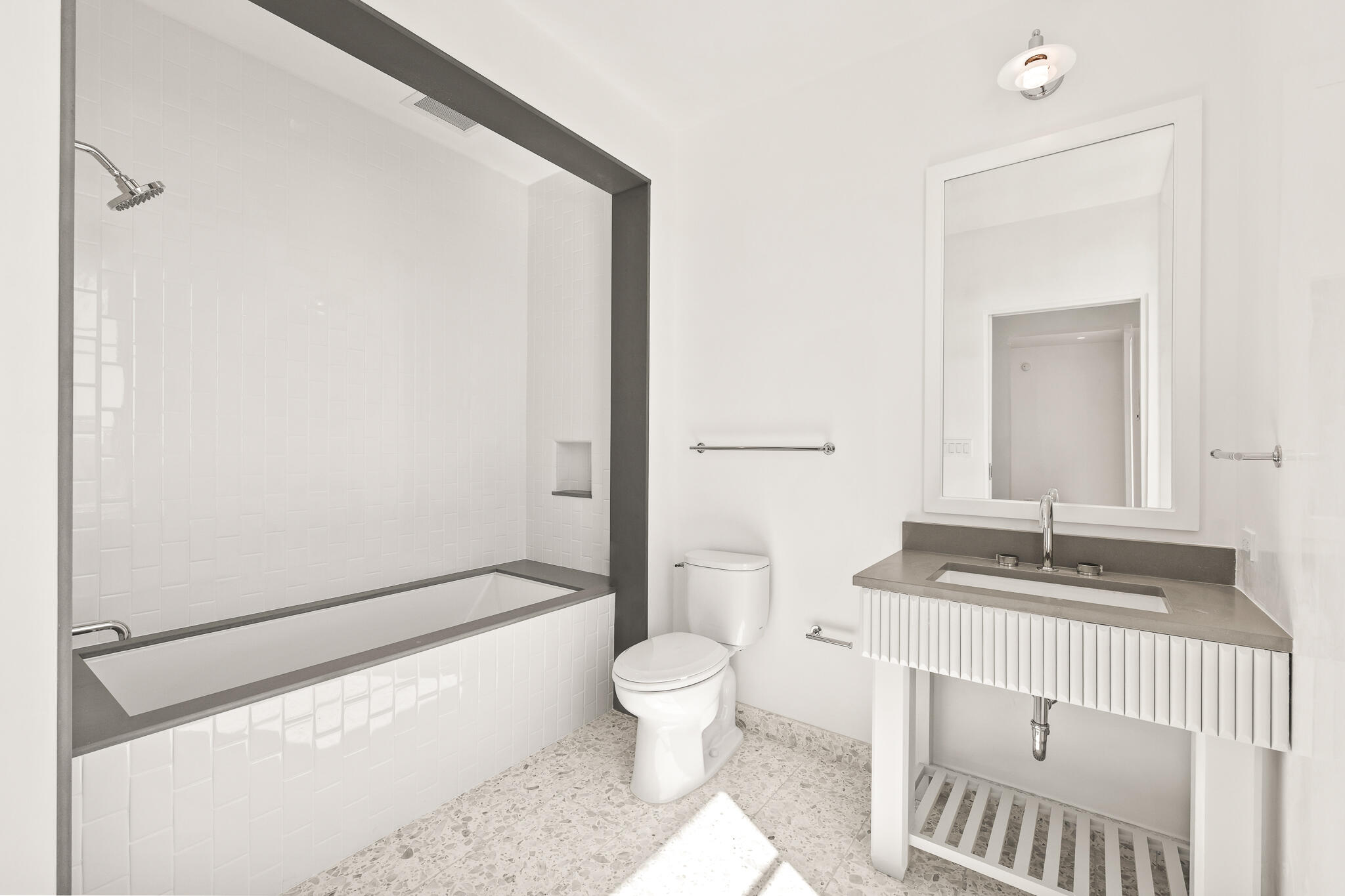 30 Mark Twain Lane, Unit 303 Inlet Beach, FL 32461 - Photo 31 of 34 a bathroom with a sink a toilet a mirror and shower