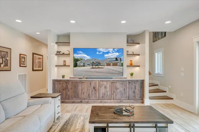a view of a swimming pool with a yard and mountain view