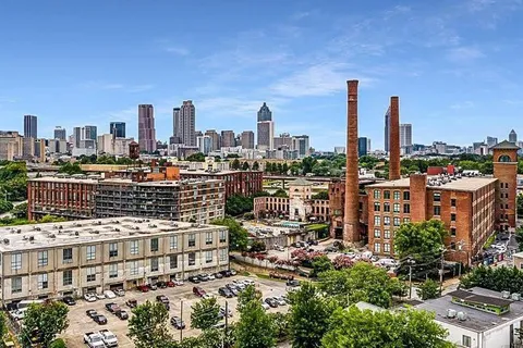 a city view with tall buildings
