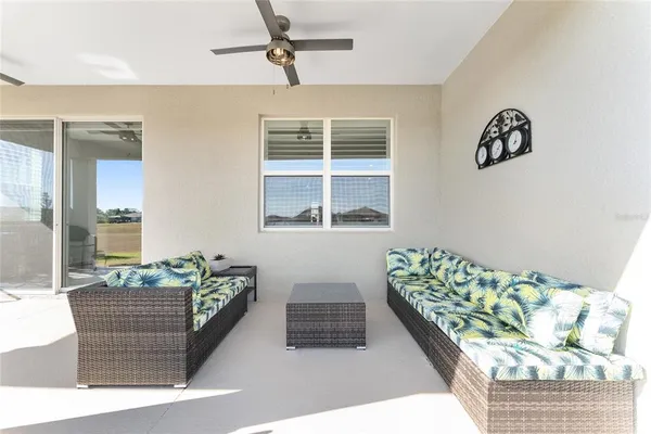 an aerial view of a house with a garden