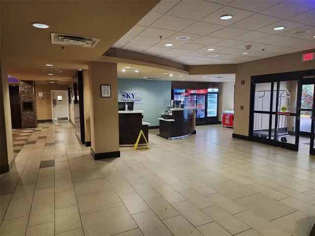 a view of a lobby with furniture