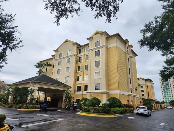 a front view of a building with street view