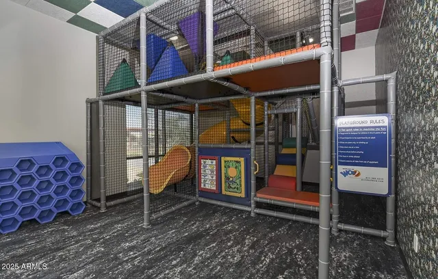 a view of a park with a slide