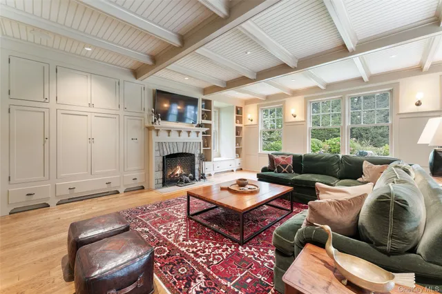 a living room with furniture rug and wooden floor