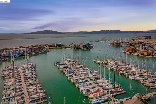 a view of a lake with a city